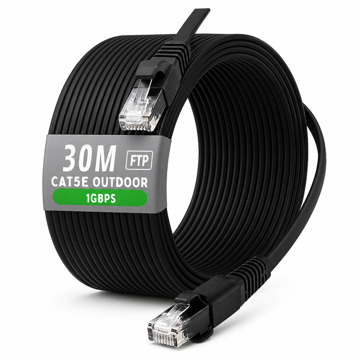 Патч-корд медный RJ45 Cat5e FTP CU 30 м внешний кабель для интернета/роутера/ПК/уличной LAN сети до 1 Гбит/с Черный