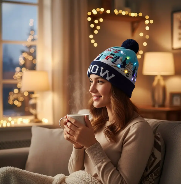 Шапка Новогодняя с гирляндой One Size Синий (29548893) - фото 3 Шапка Новогодняя с гирляндой One Size Синий (29548893) - фото 3