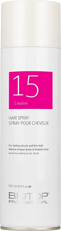 Лак для волосся BIOTOP 15 Creative професійний сильна фіксація та обʼєм 650 мл (55690)