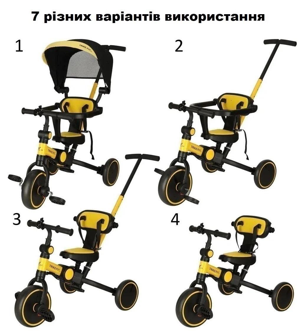 Велосипед коляска Ikonka Trike Fix V4 4в1 с родительской ручкой трехколесный Желтый - фото 9