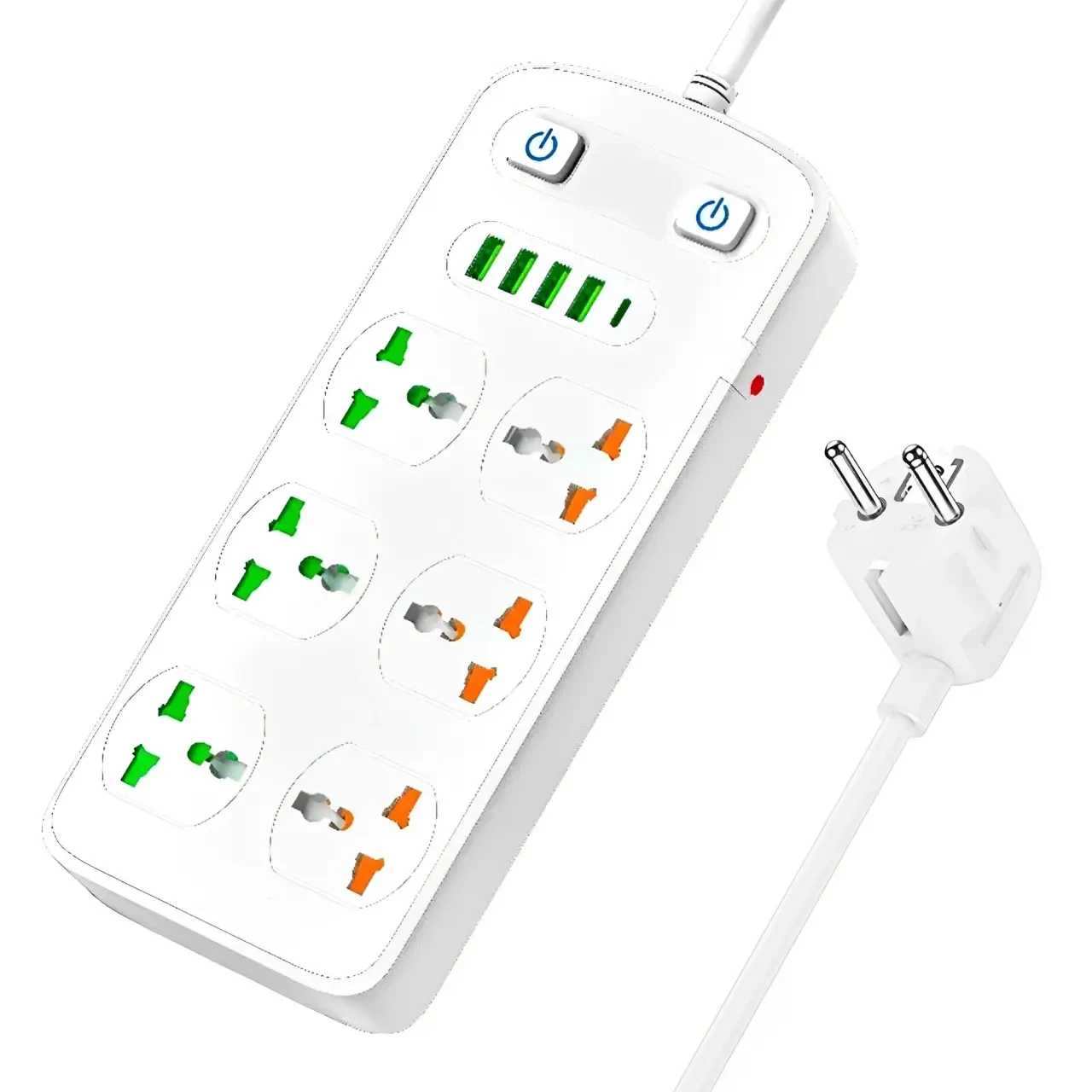 Подовжувач AR-CP05 з 6 розетками 4 USB та Type-C 2500 Вт з вимикачем 2 м (9923)
