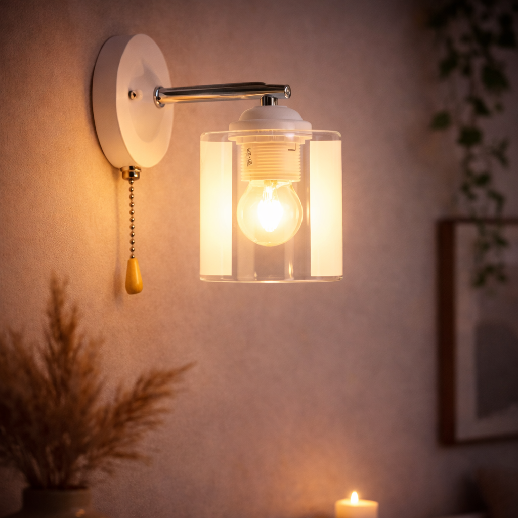 Бра Valeso с веревочным выключателем на корпусе под одну лампу Е27 Белый/Хром (B K2352/1W CH+WT)