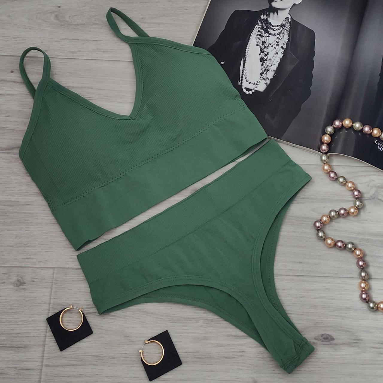 Комплект нижньої білизни в рубчик S/M Зелений (1710516826) - фото 1 Комплект нижньої білизни в рубчик S/M Зелений (1710516826) - фото 1