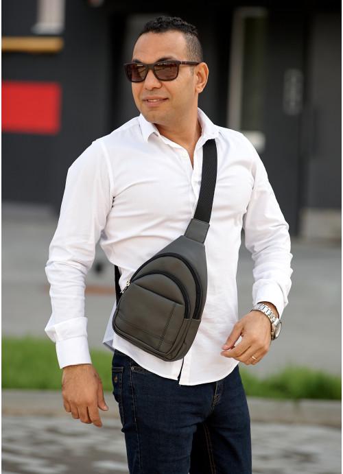 Мужская сумка-слинг Sambag через плечо из экокожи Графитовый (1107019629)