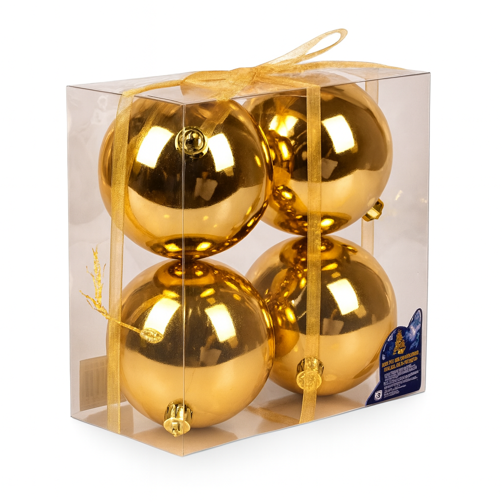 Набор шаров на елку Stenson GN040-G 10 см 4 шт. пластиковые Золотой (28435701)