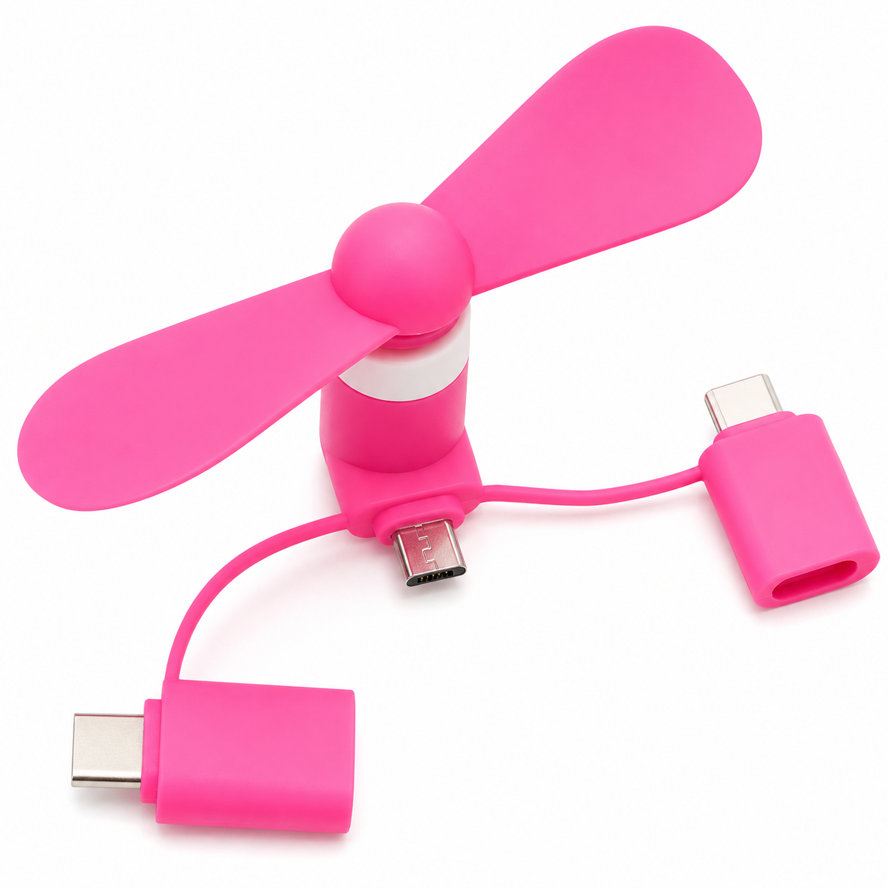 Вентилятор мини для смартфона 3в1 Type-C Lightning Micro USB Розовый (1014-478-02)