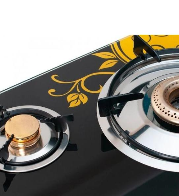 Газовая плита ELECTRA MOON на 3 комфорки с пьезоподжигом и регулировкой пламени каленное стекло 2,2 кВт Черно-желтый (11665js) - фото 2