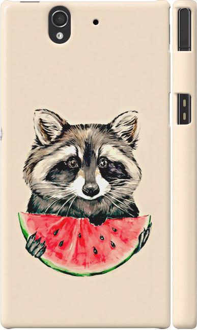 Чехол на Sony Xperia Z C6602 Енотик с арбузом (4605m-40-42517)