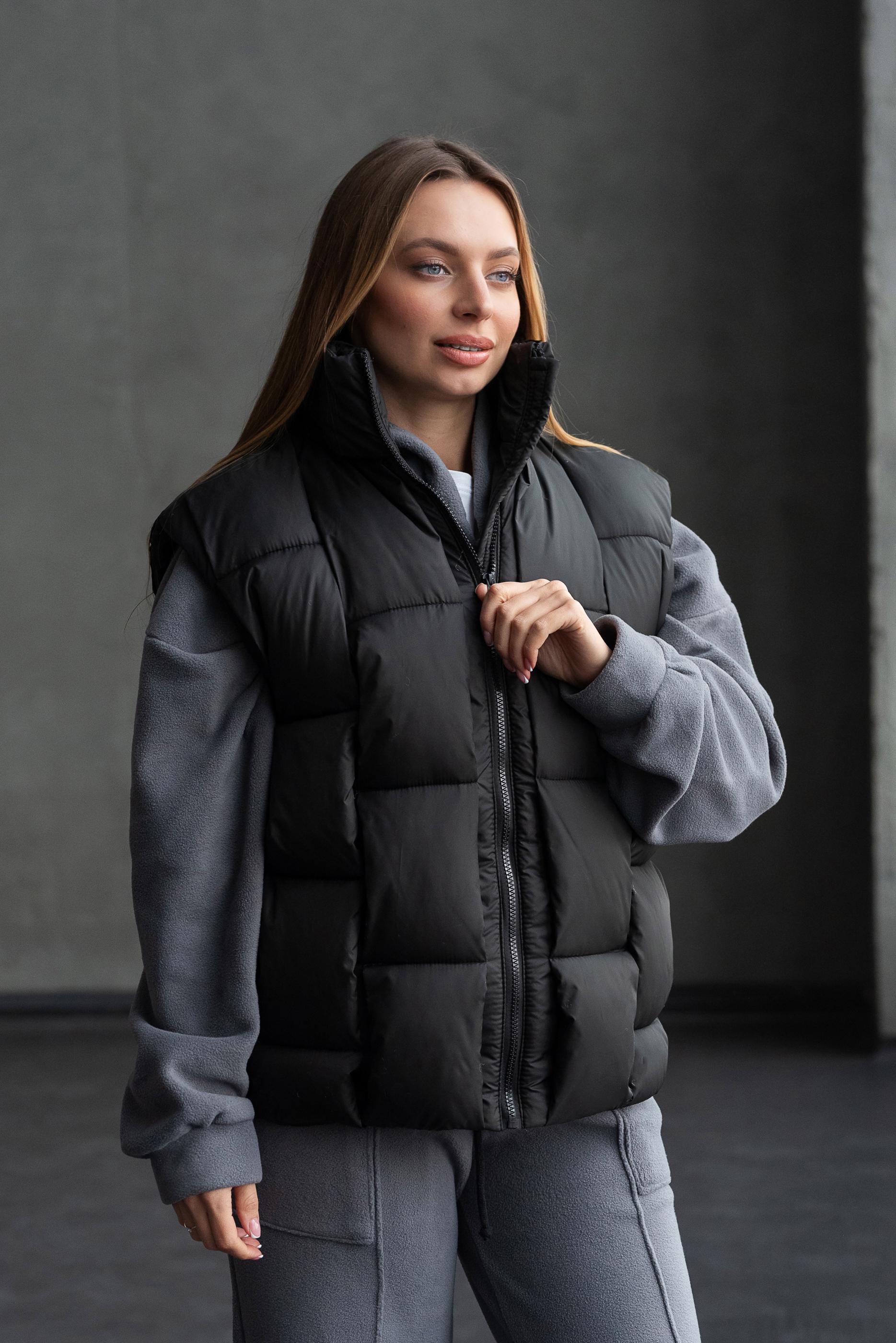 Жилет теплый женский Шахматка р. 54 Черный