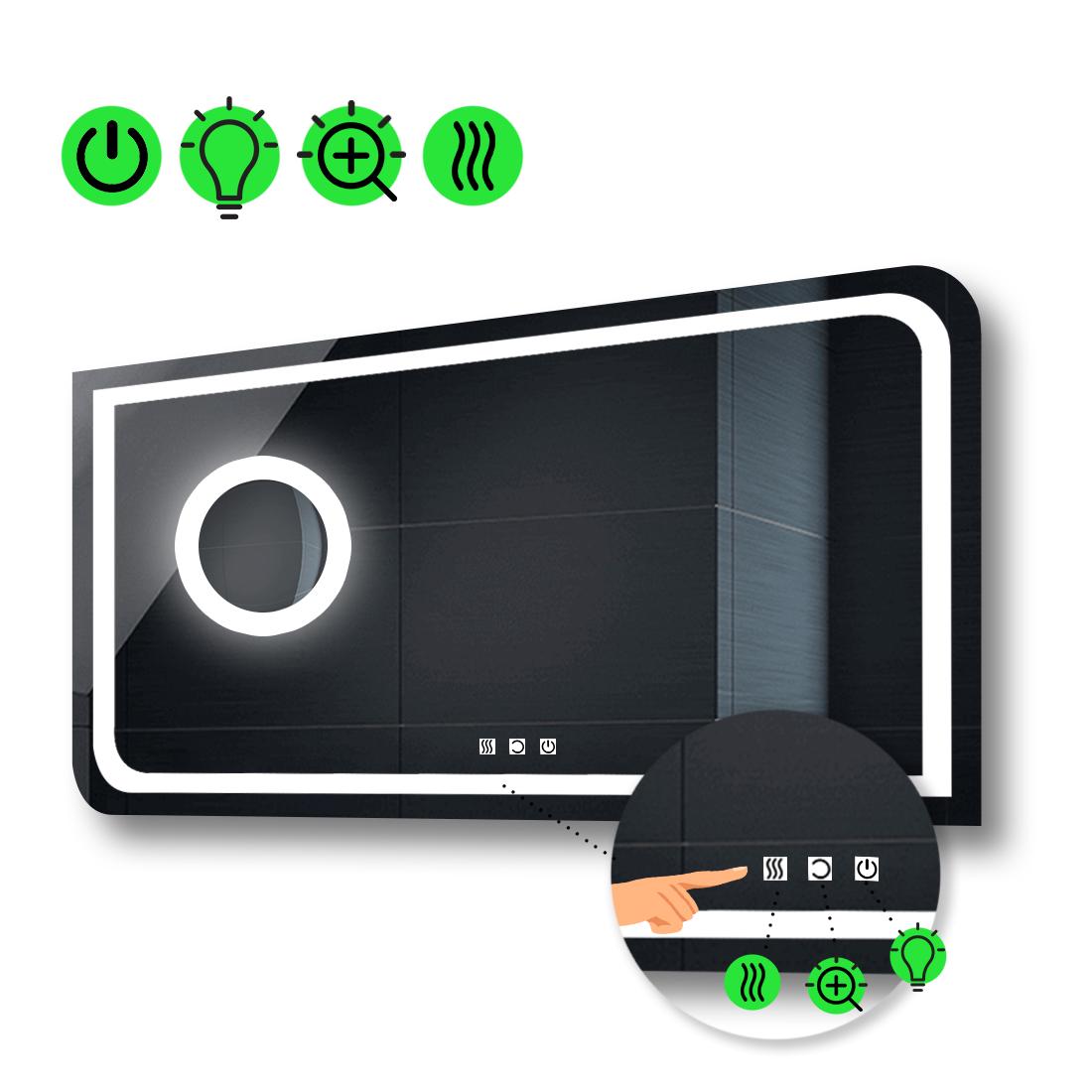 Зеркало с LED подсветкой Noemi с тремя сенсорами/подогревом и линзой с подсветкой 70x60 см (Neomig15)