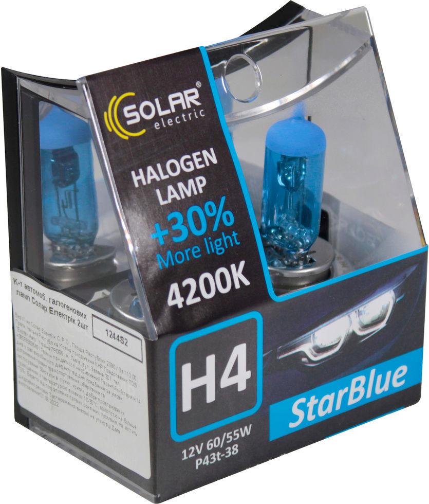 Лампочка галогенная Solar H4 P43t 12V-60/55 Вт 4200K Star Blue 1244S2 12V-H4 P43t 2 шт.