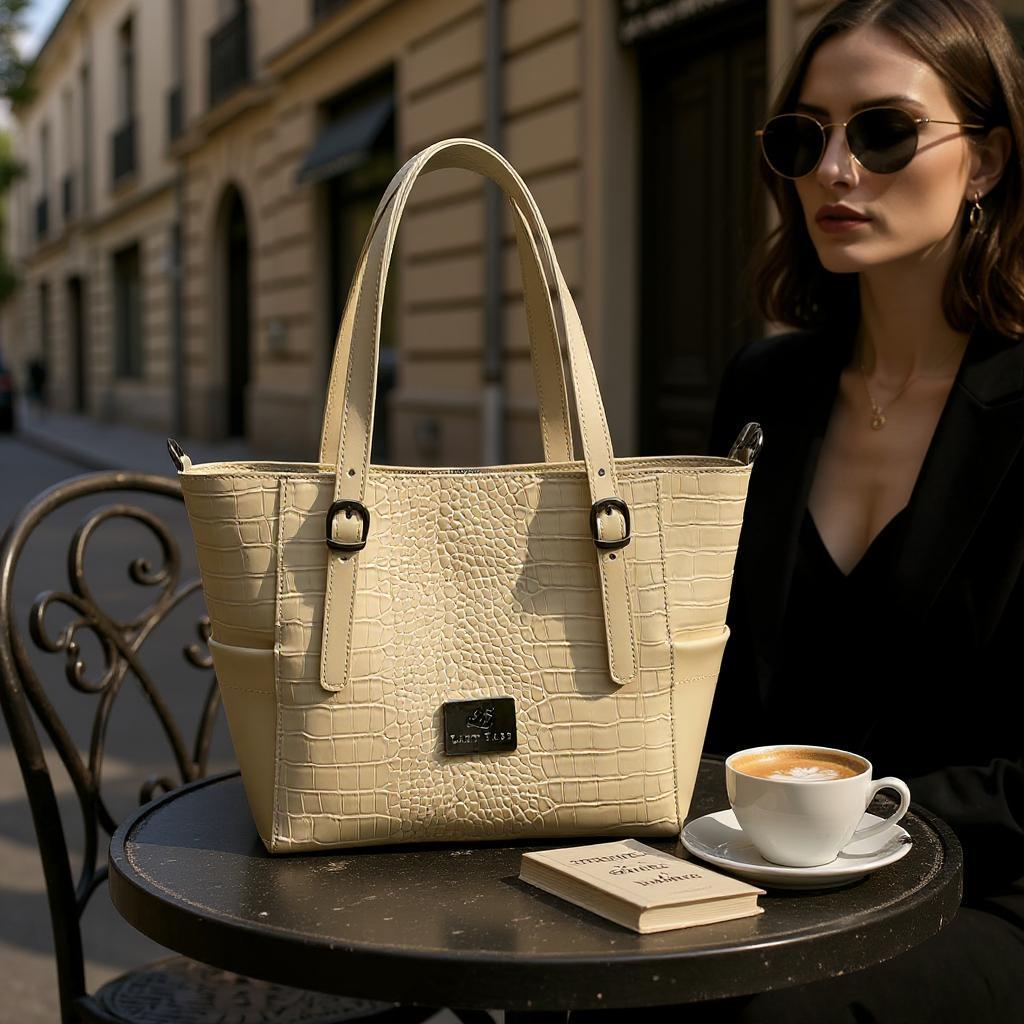 Сумка жіноча через плече з екошкіри велика якісна з принтом для документів Бежевий - фото 2 Сумка жіноча через плече з екошкіри велика якісна з принтом для документів Бежевий - фото 2