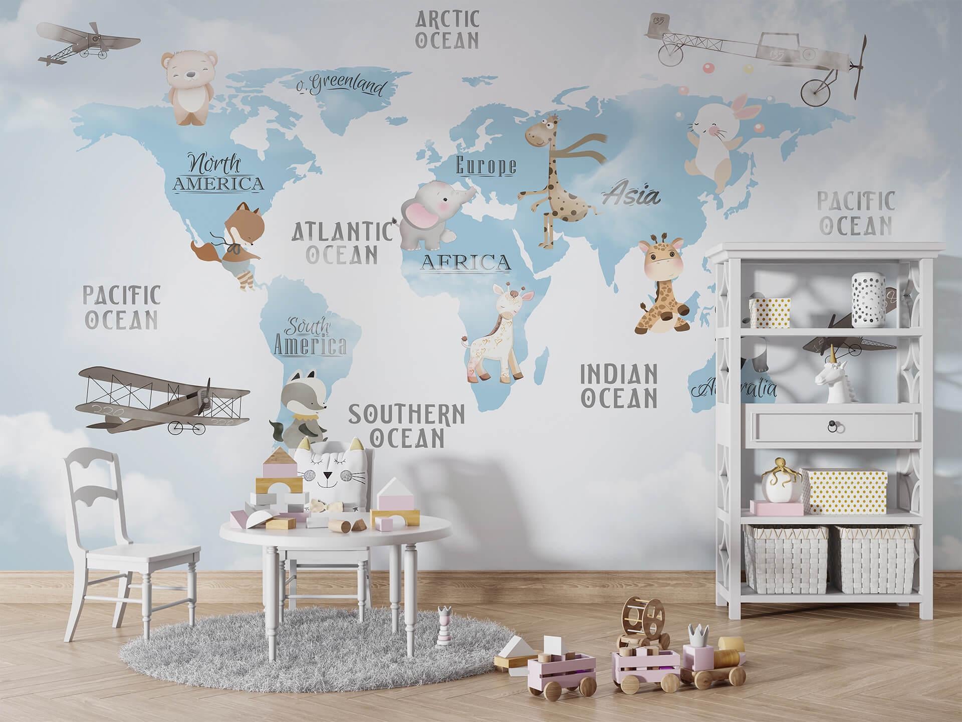 Фотообои флизелиновые Styleo Print-walls Карта мира с животными 0310 300х200 см (Pw-0310)