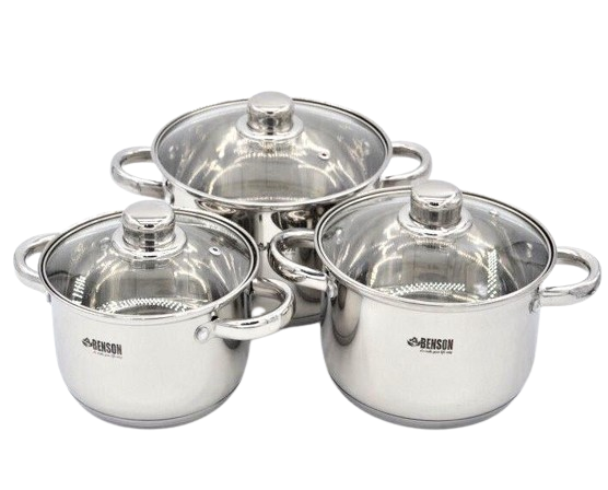 Набор кастрюль Benson 6 пр. из нержавеющей стали (BN-198)