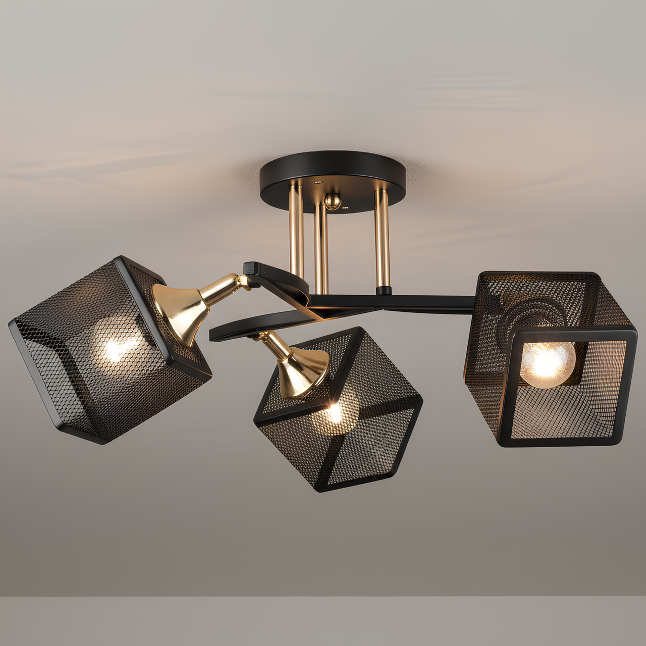 Люстра Sirius с квадратными поворотными плафонами под три лампы Е27 Черный/Золотой (N5708/3)