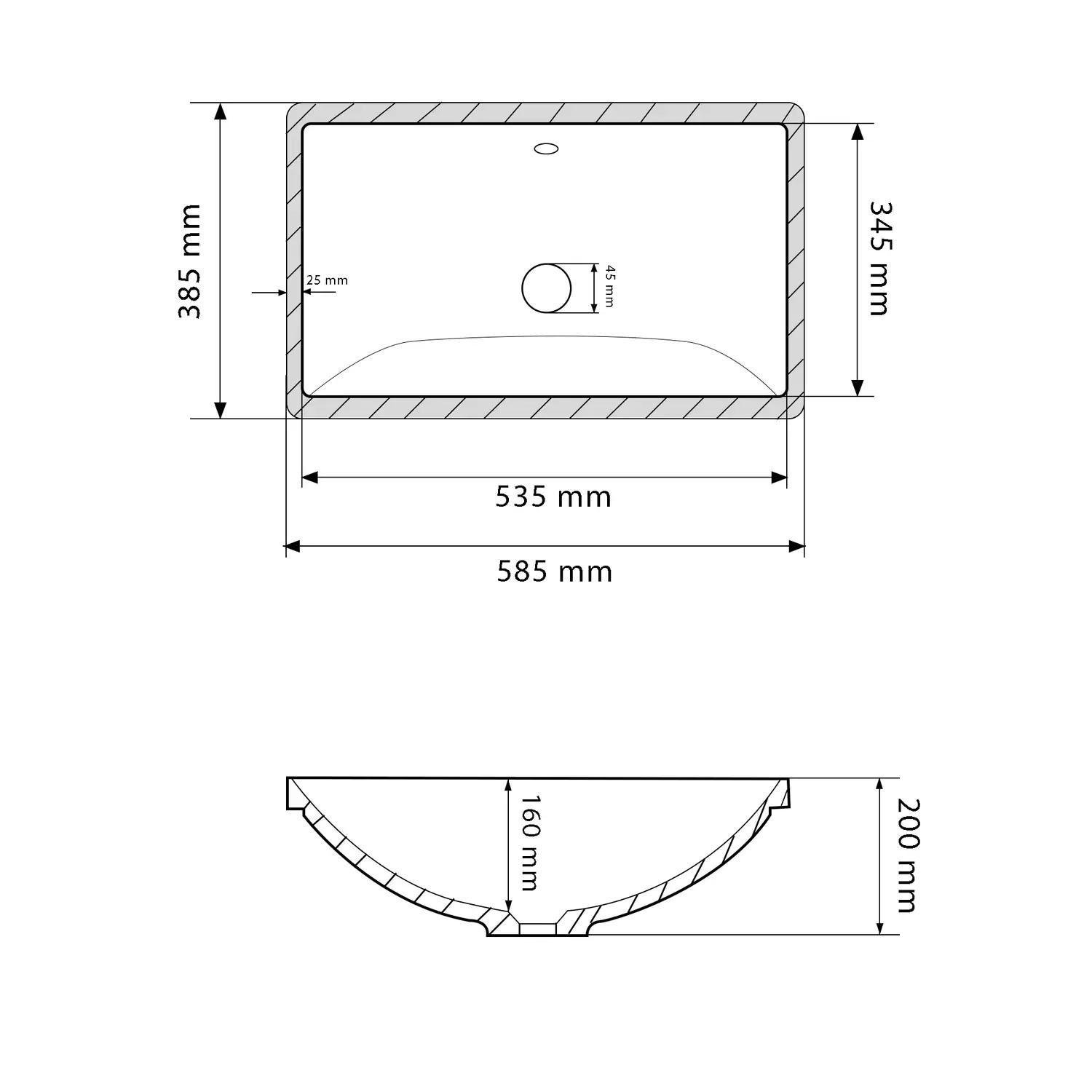 Раковина врізна VBI Melfi прямокутна 385x585 мм Білий (RM-VBI-018026) - фото 5 Раковина врізна VBI Melfi прямокутна 385x585 мм Білий (RM-VBI-018026) - фото 5