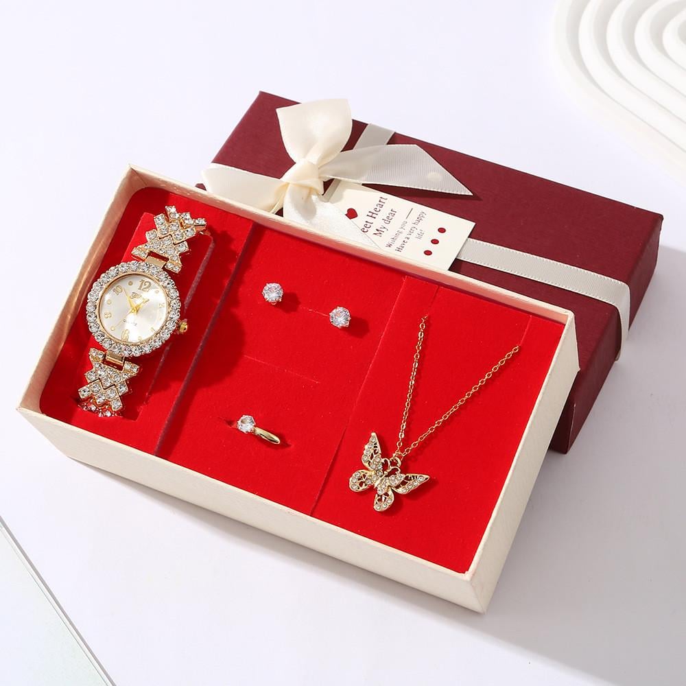 Подарочный набор бижутерии часы/подвеска/серьги и кольцо 4 шт. Подарочный набор бижутерии часы/подвеска/серьги и кольцо 4 шт.