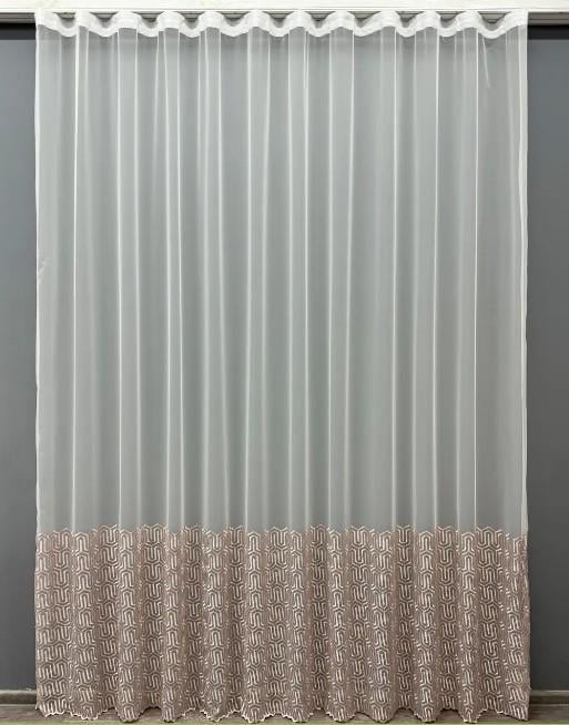 Тюль фатин с вышивкой Белый/Пудровый (1506т)