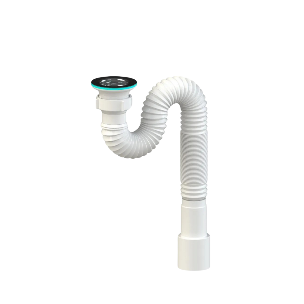 Сифон гофрированный SoloPlast Г0106 с трубой 1000 мм для мойки или умывальника с нержавеющей сеточкой 40/50 мм (2519341820)