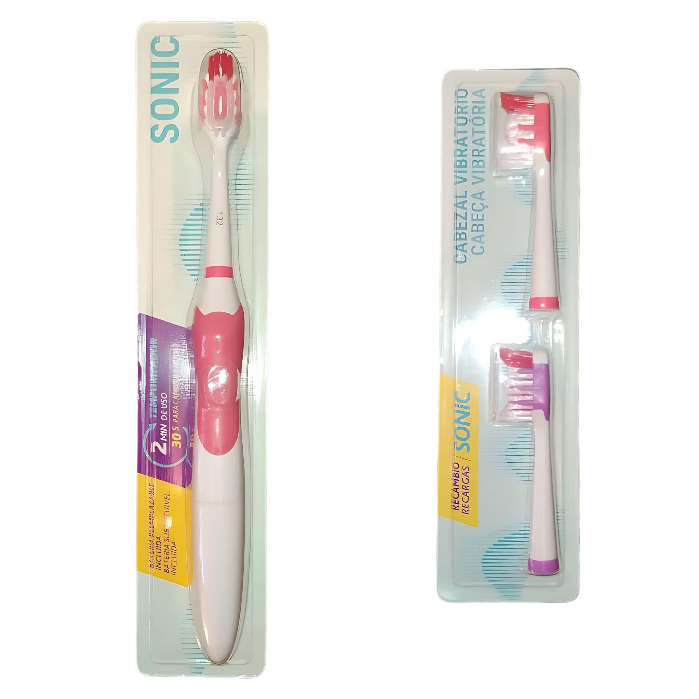 Зубная электрическая щетка SONIC с запасными насадками 2 шт. Розовый