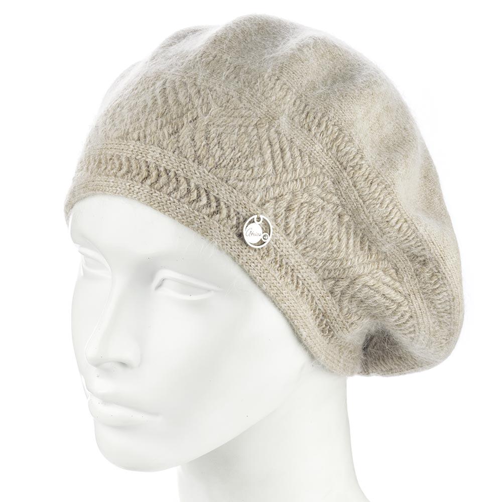 Берет жіночий ангоровий подвійний Atrics WH912 з візерунком Капучино