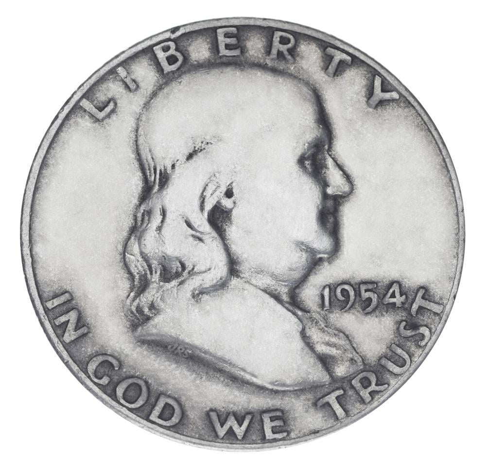 Коллекционная монета США 50 центов/халф 1954 серебро F-VF Бенджамин Франклин 12,5 г (М19909) Коллекционная монета США 50 центов/халф 1954 серебро F-VF Бенджамин Франклин 12,5 г (М19909)