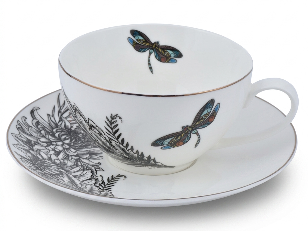Чашка чайная с блюдцем фарфоровая Astera Charm Dragonfly 410 мл (A0530-CS410-A)