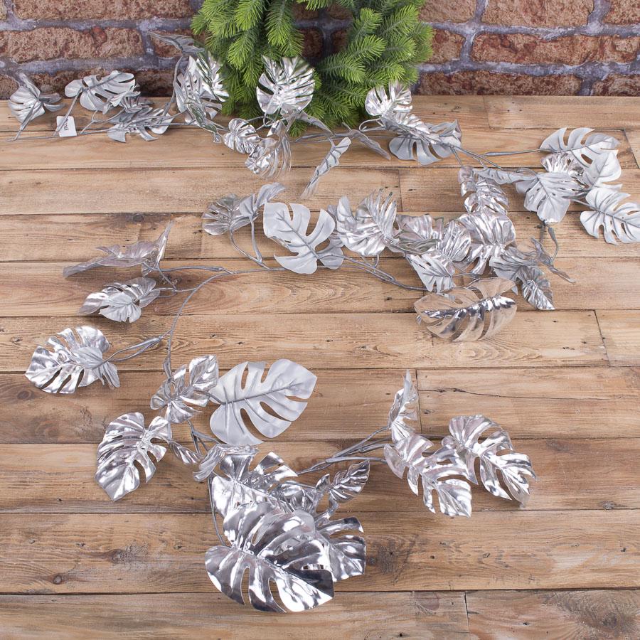 Гирлянда листьев монстера 2 м Серебряный (2802-2)