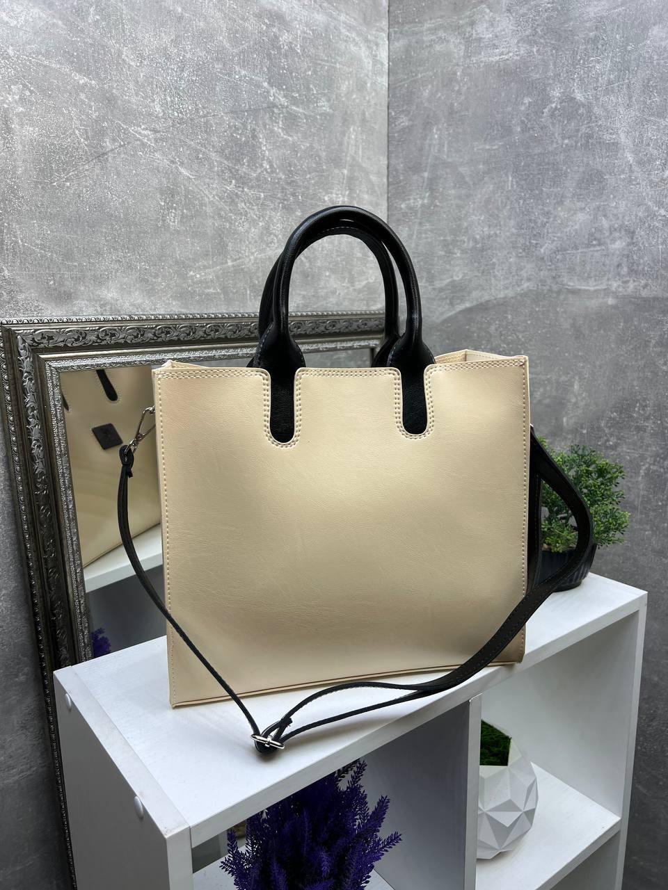 Сумка тоут женская через плечо большая классическая вмещает А4 Бежевый - фото 5 Сумка тоут женская через плечо большая классическая вмещает А4 Бежевый - фото 5