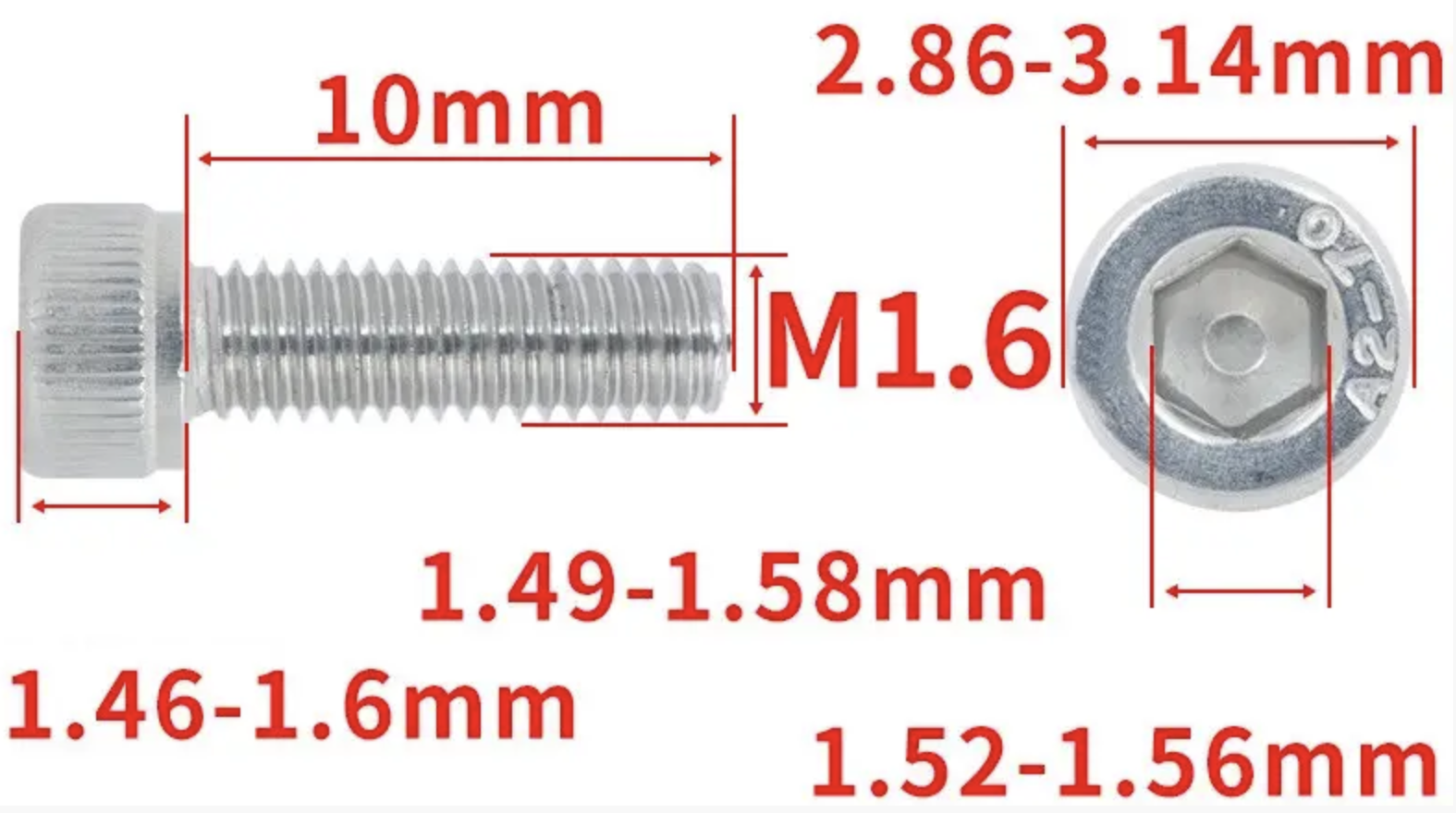 Винт с шестигранной головкой DIN912 M1,6x10 мм (DIN912_m16_10) - фото 2