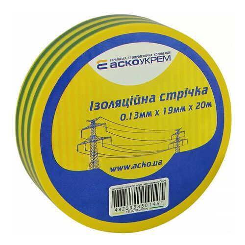 Изолента АСКО-УКРЕМ 0,13х19 мм/20 м Желтый-зеленый (28681175)