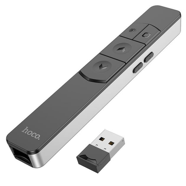 Указка лазерна бездротова Hoco GM202 USB 2,4 GHz 100 м Li-ion 180 мАг червоний лазер LCD дисплей Сірий (70571c8b) Указка лазерна бездротова Hoco GM202 USB 2,4 GHz 100 м Li-ion 180 мАг червоний лазер LCD дисплей Сірий (70571c8b)