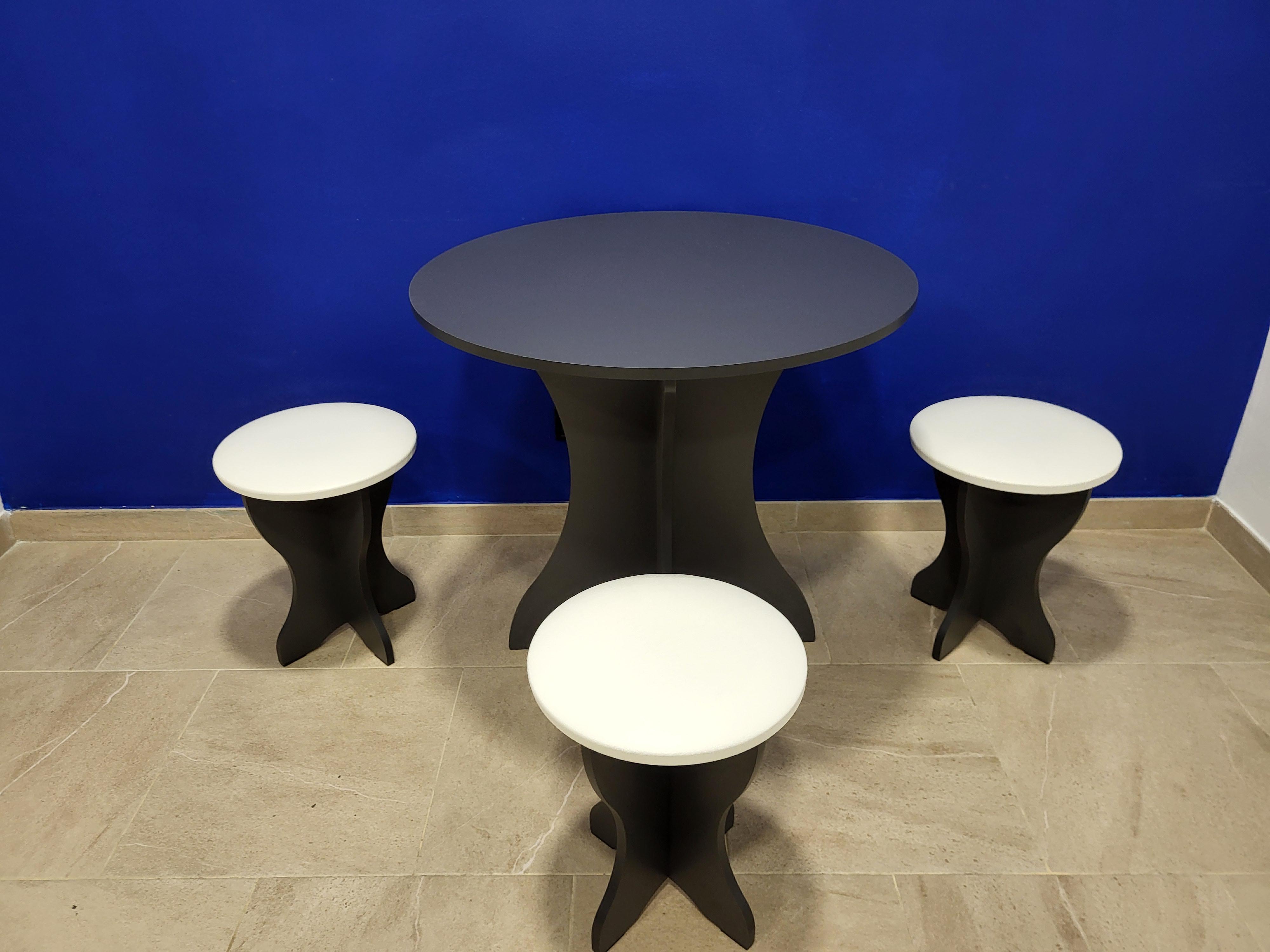 Стол круглый и 3 табурета Боярин ДСП/экокожа Антрацит/Белый (S3T-A-EB)