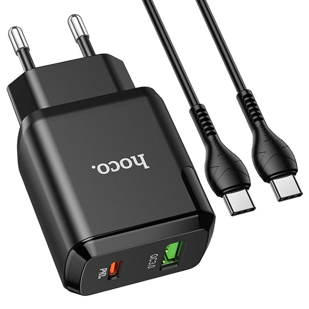 Зарядний пристрій Hoco Type-C до Type-C Cable Favor dual port N5 1USB 1Type-C PD20 W QC3.0 3 А 50 60Hz Safety Certified Black (537000)