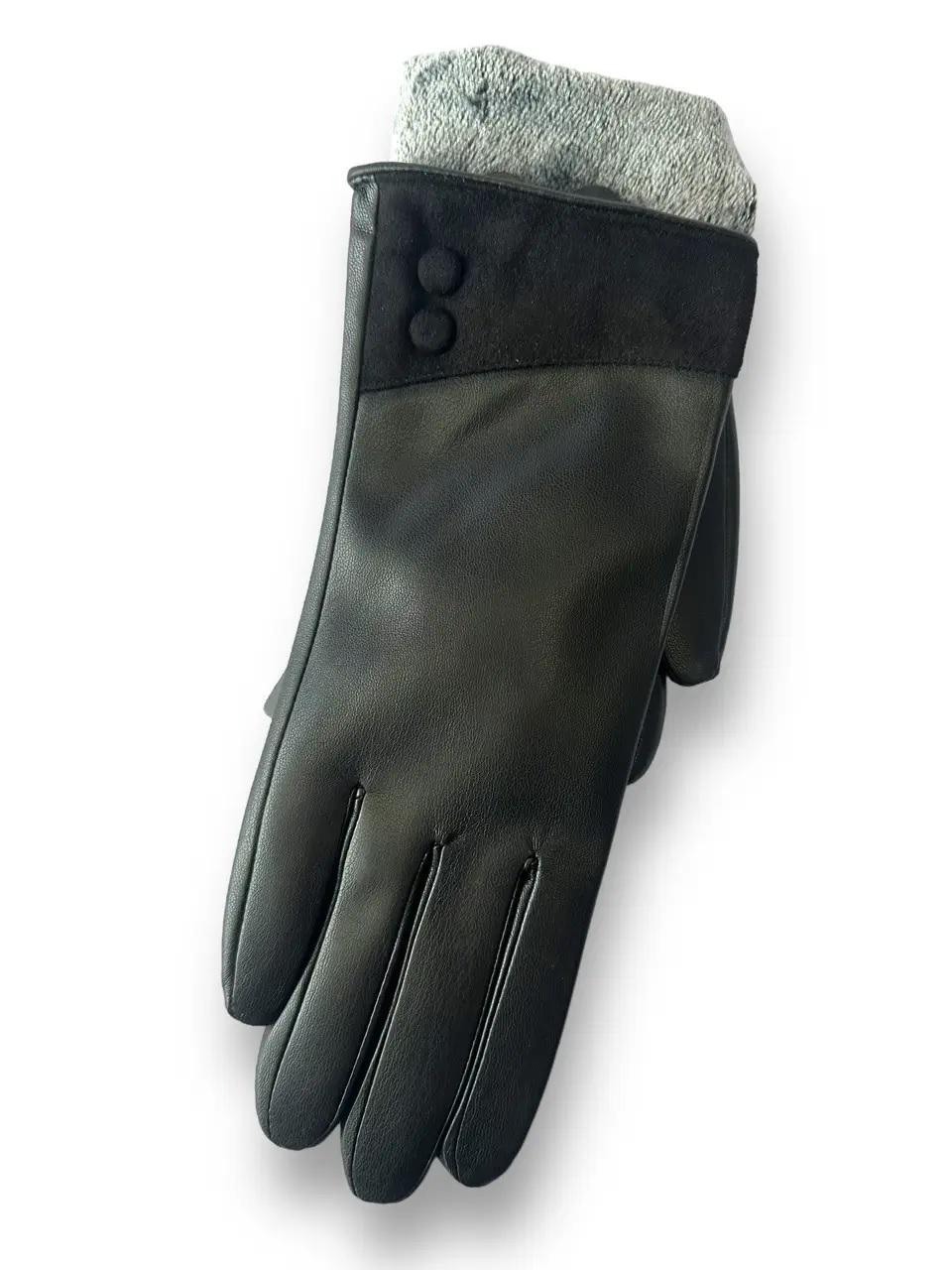 Перчатки женские искусственная кожа R-106 р. 7,5 Черный (DR017331)