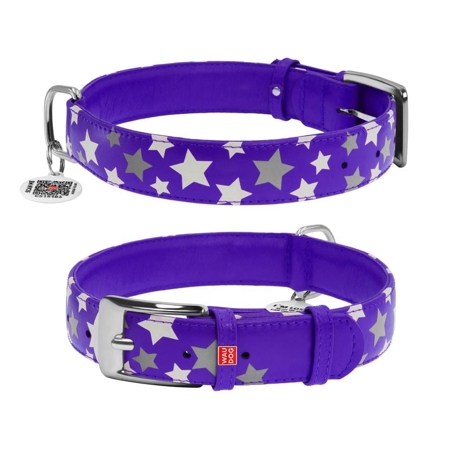 Ошейник для собак с QR-паспортом Waudog Glamour Звездочка кожаный светящийся/светоотражающий XL 35 мм 46-60 см Purple (35889) - фото 1 Ошейник для собак с QR-паспортом Waudog Glamour Звездочка кожаный светящийся/светоотражающий XL 35 мм 46-60 см Purple (35889) - фото 1