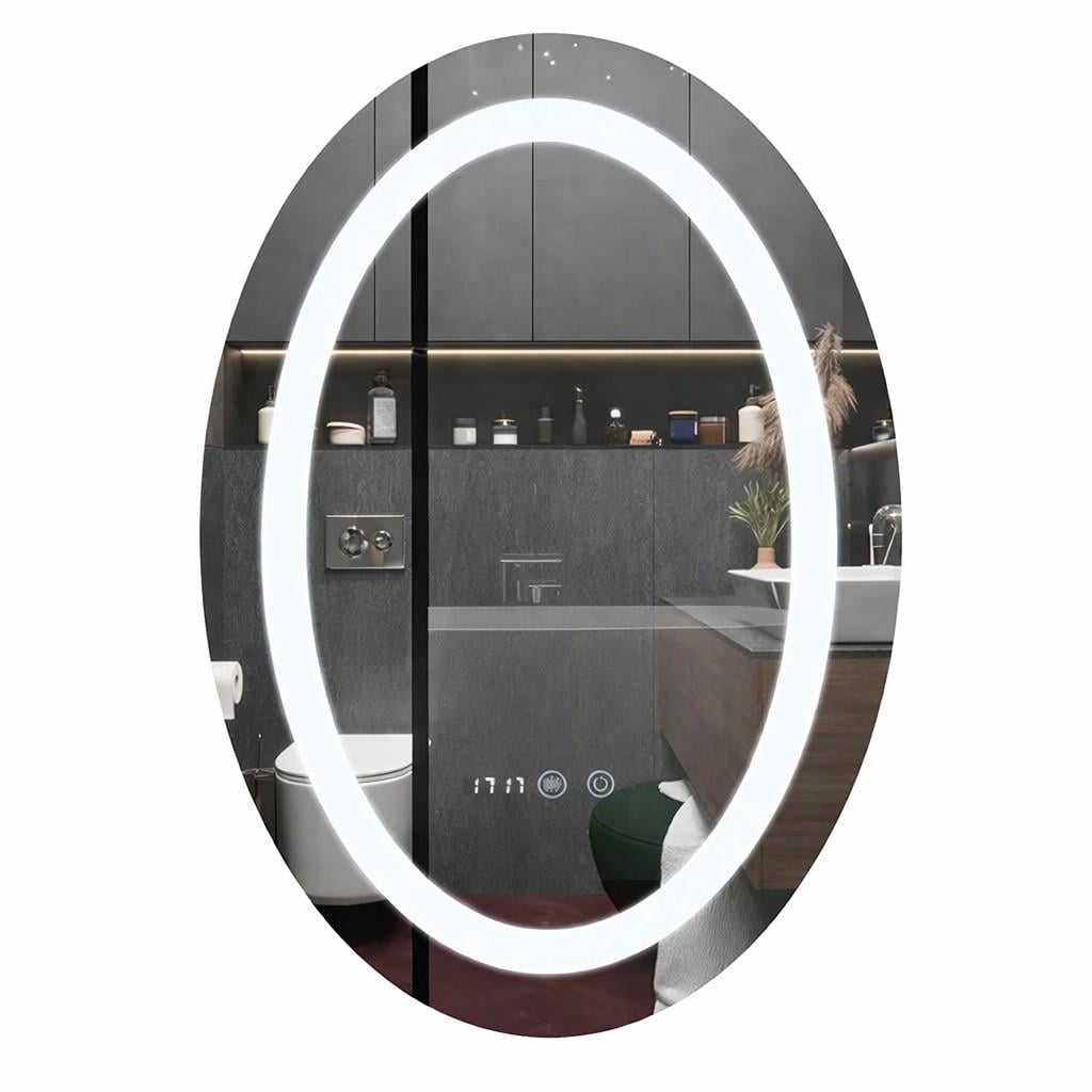 Зеркало Kraft-6080 овальное с LED-подсветкой часами и антизапотеванием