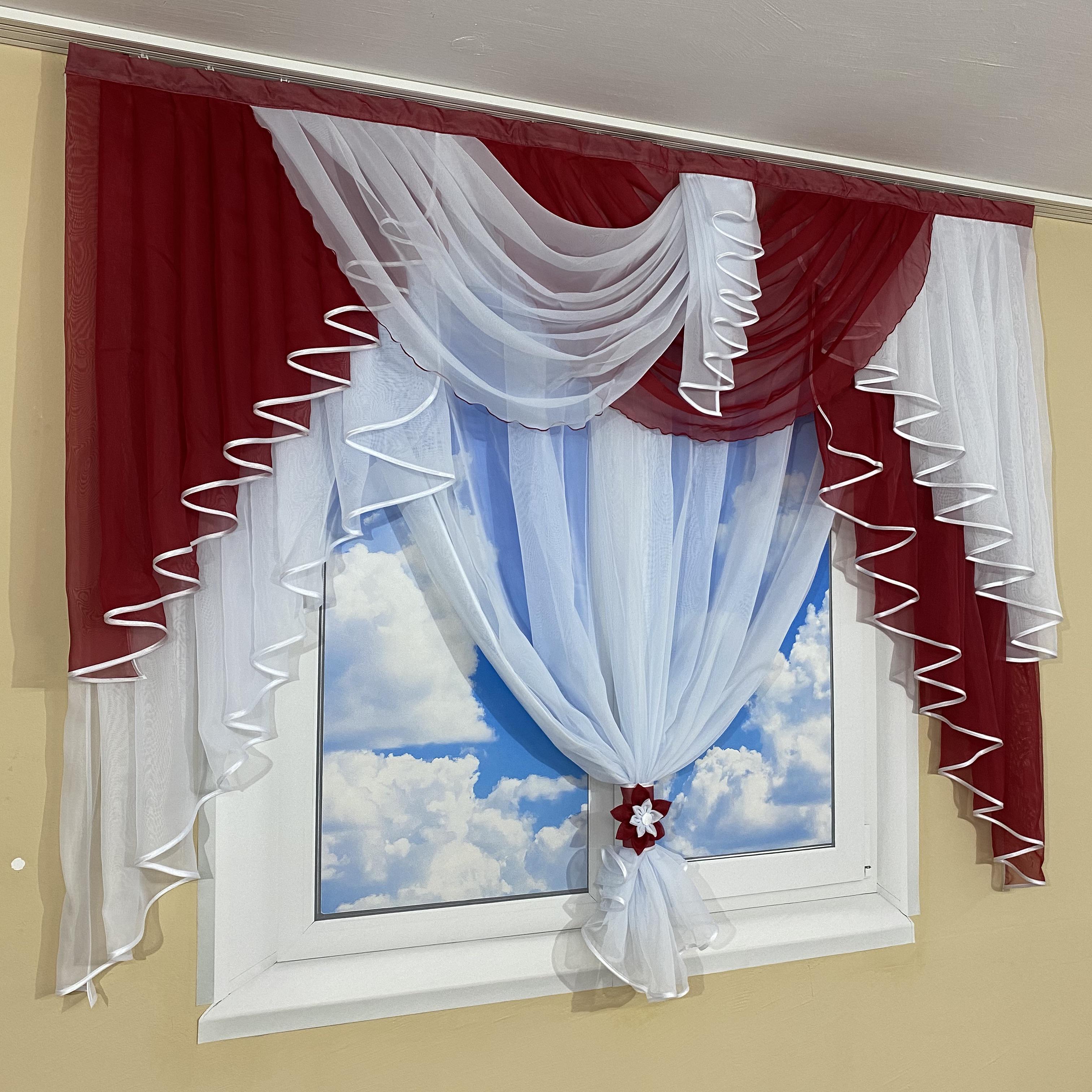 Ламбрекен з тюлем TG Home №431 Бордовий - фото 2 Ламбрекен з тюлем TG Home №431 Бордовий - фото 2