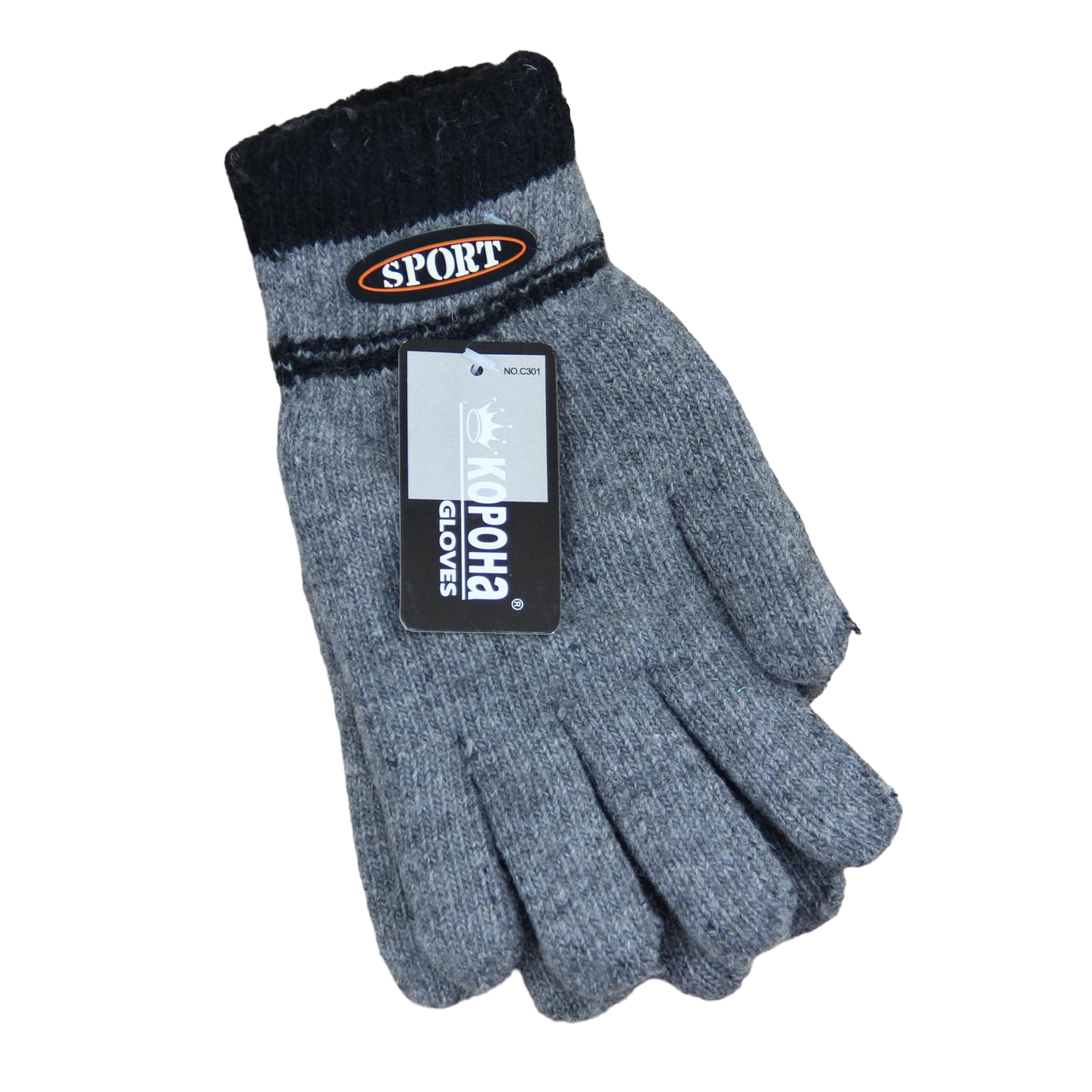 Перчатки мужские Sport шерстяные с начесом двойные М-L Серый (34133)