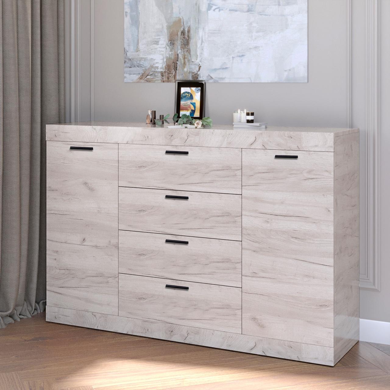 Комод Эверест Соната-8 на 4 ящика 140х38х94 см Дуб крафт белый (DTM-2707)