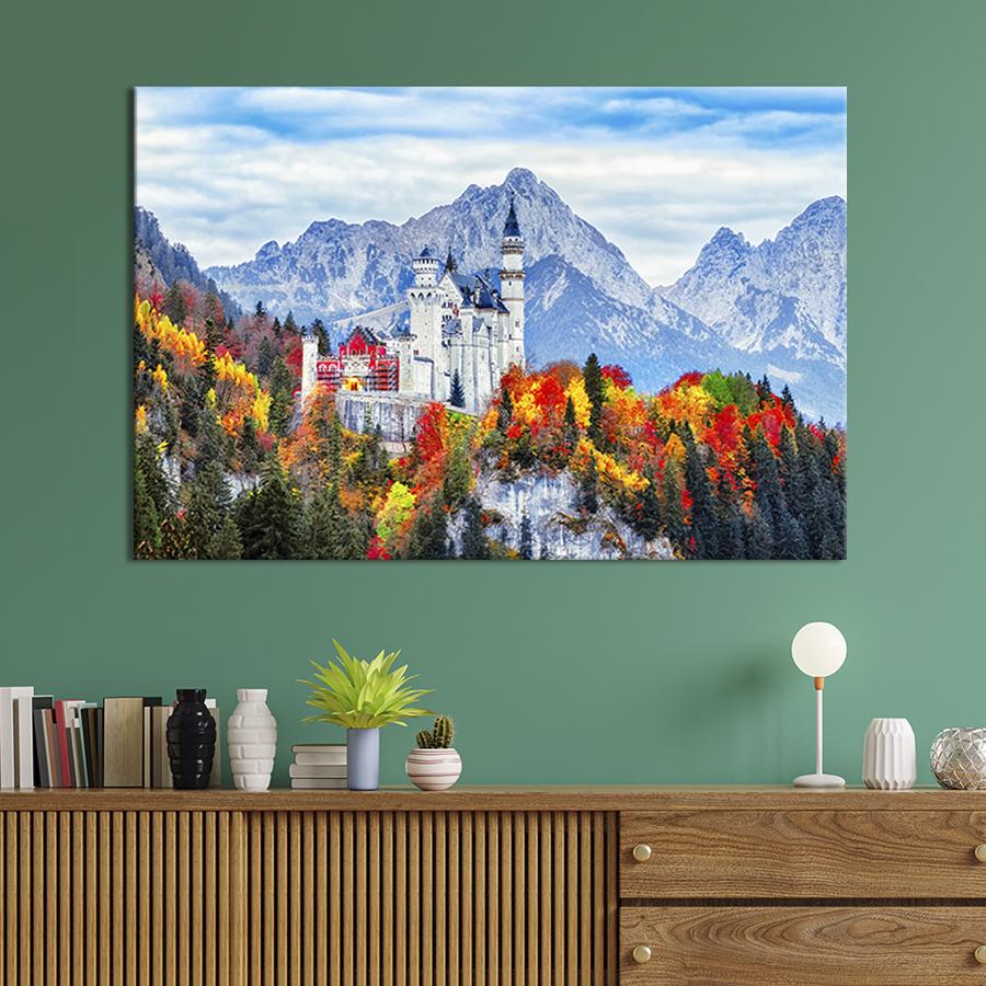 Настенный декор картина на холсте для интерьера Немецкий замок Нойшванштайн 120x80 см (392-1)