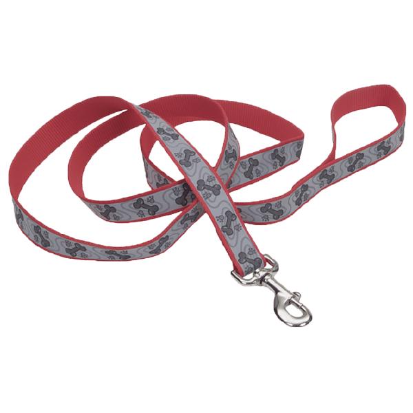 Поводок для собак Coastal Lazer Brite Reflective Leash с косточками светоотражающий 1,6х120 см Красный (76484464706)