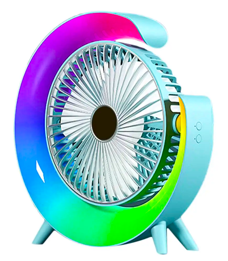 Вентилятор настольный аккумуляторный RGB 180° USB Голубой (25411388)