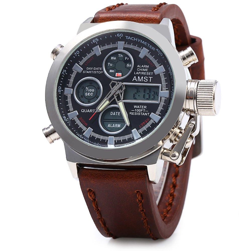 Мужские кварцевые часы AMST с подсветкой Коричневый