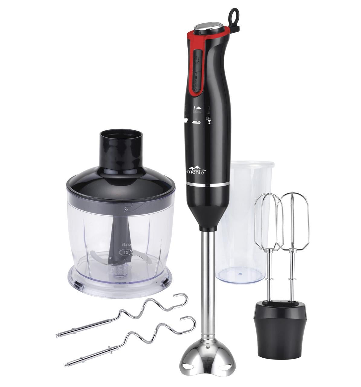 Блендер Monte MT-1904 4в1 Turbo-режим венчики/крюки/измельчитель 0,5 л 700 Вт (33147845)