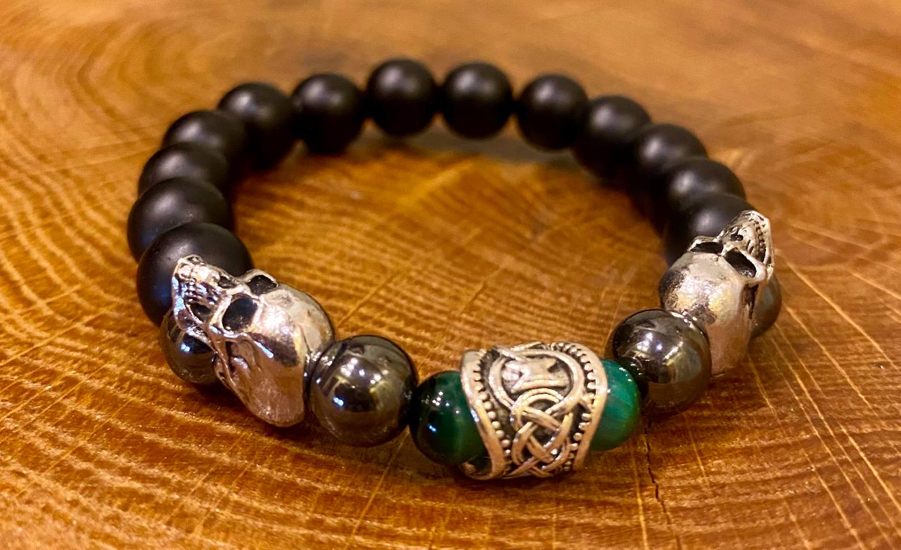 Браслет LITAURS из натурального камня черный оникс гематит тигровый глаз и металлическими вставками L 18-21 см (24084-1) - фото 2