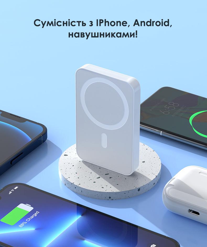 Повербанк MagSafe с беспроводной зарядкой 5000 mAh 15 W Пурпурный (348-5) - фото 10