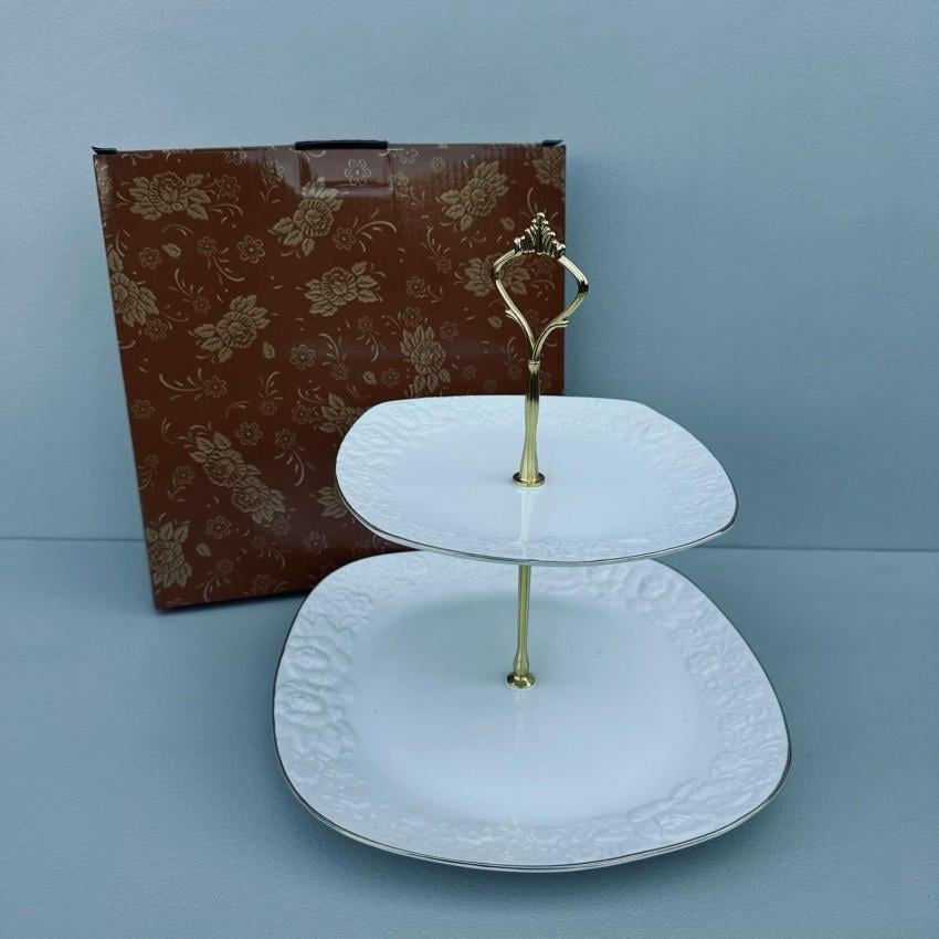 Фруктівниця порцелянова 2-х ярусна S&T 30848 Біла ніч h 26 см