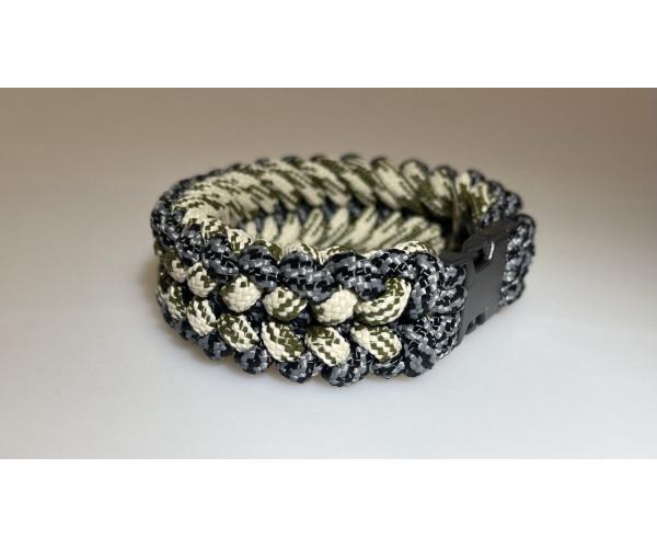 Плетений браслет Safety із паракорду 20 см Біло-оливково-сірий (9577)