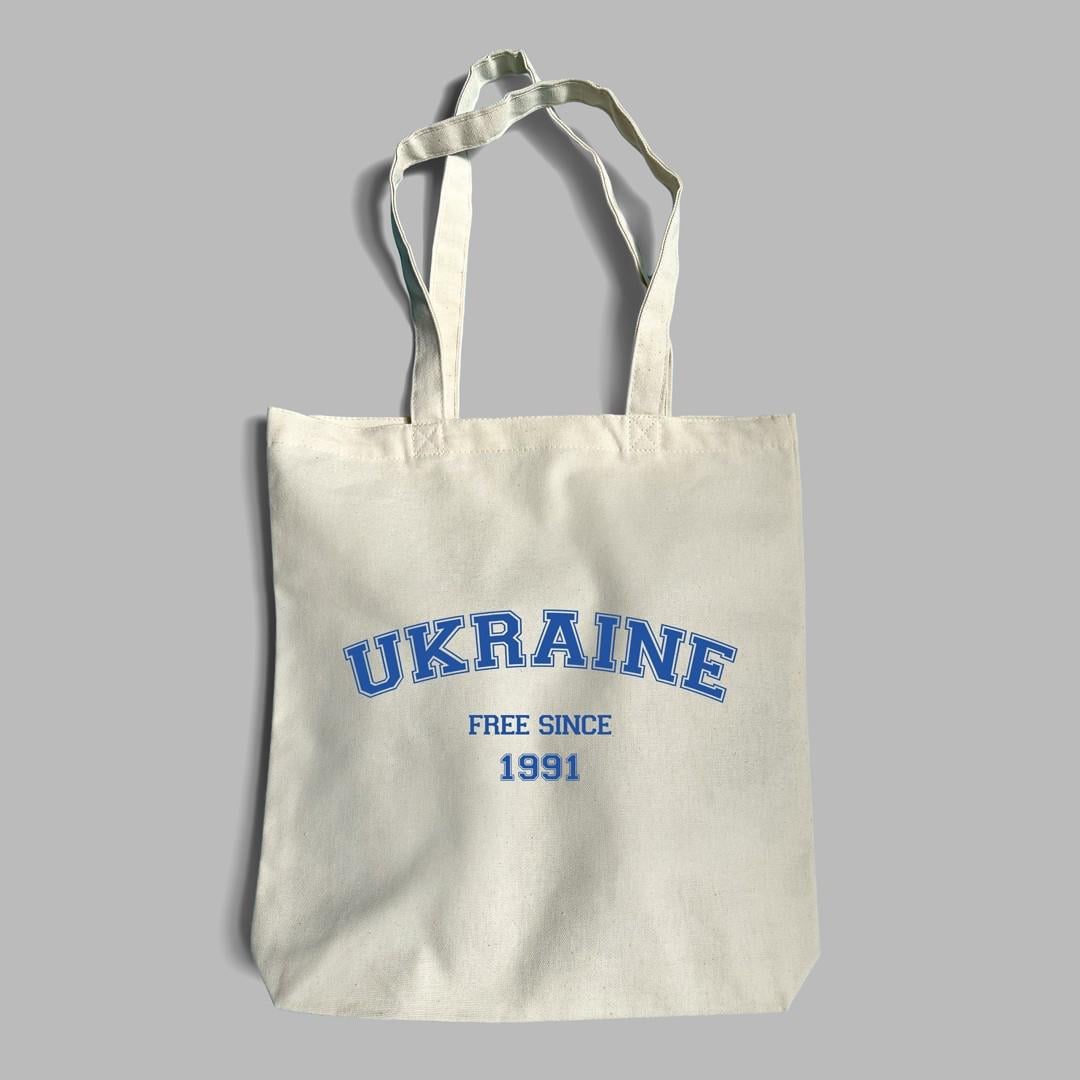 Эко-сумка UFree Shop с патриотическим орнаментом  "Вільна Україна з 1991" Бежевый  (EB-0013-1)